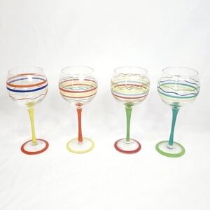 Colorful Striped Handpainted Goblet Wine Glass 4 Piece Set
